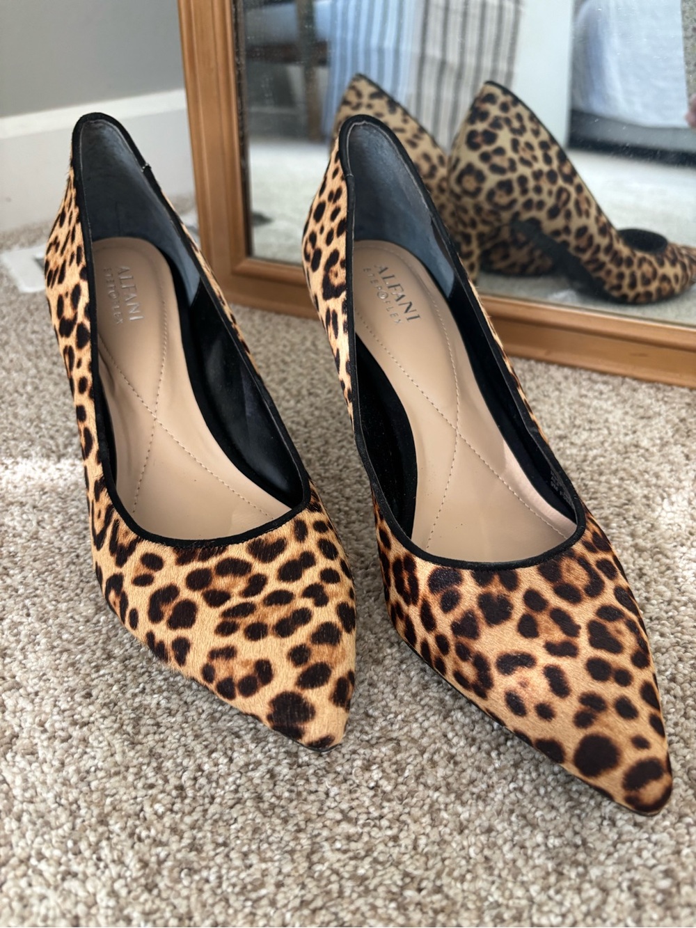 Alfani Leopard-Print Pointed Toe Pumps - Tan and Black